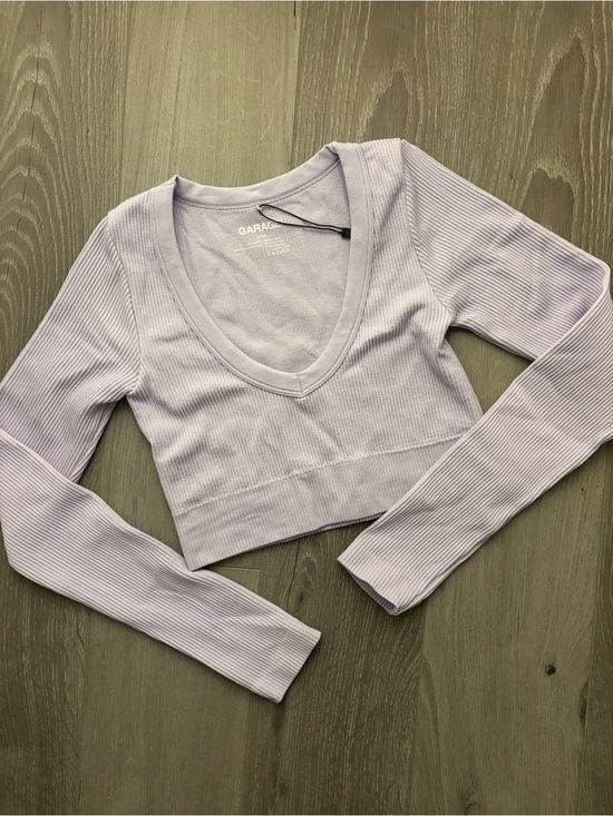 Garage Tops - Garage Lavender Ribbed V-Neck Long Sleeve Crop Top